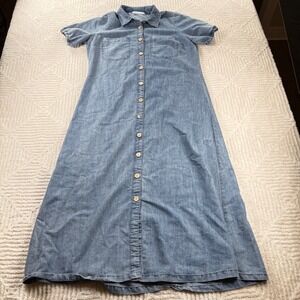 Given Kale Dress Medium Denim Button Maxi Blue Jean Western Rodeo Cowgirl Boho